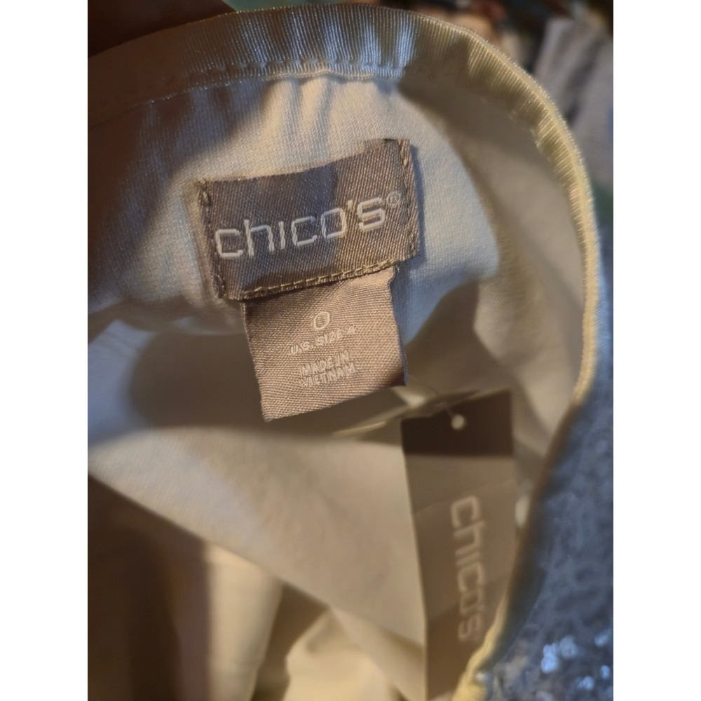 Chico's Sequin Pencil Skirt Ecru Shimmer Cream Midi‎ Party Evening NWT Size 0/M - Picture 6 of 6